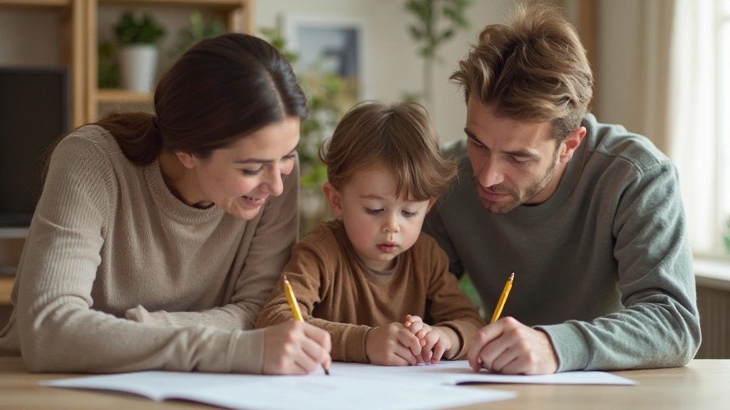 Семья планирует финансовые цели за письменным столом