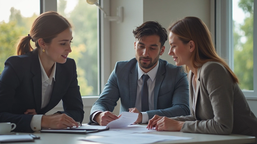 Финансовый консультант обсуждает план с молодой семьей в офисе