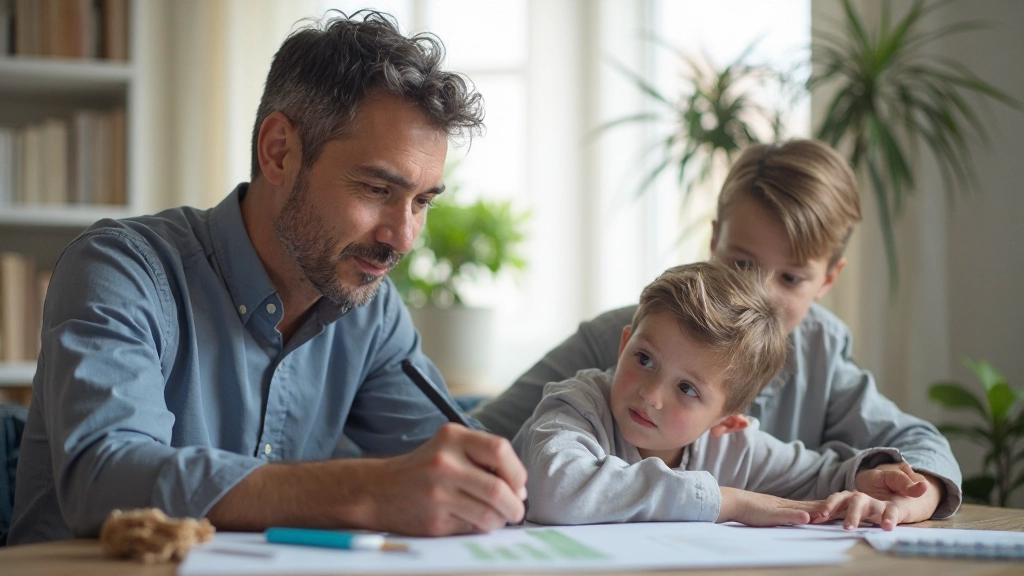 Родитель учит подростка инвестированию, анализируя график роста